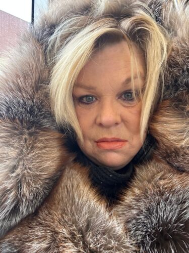 Ellie's shearling hooded coat with crystal fox fur photo review