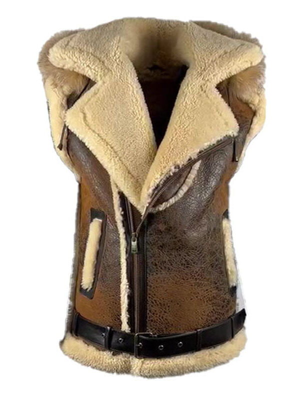 Ridgeway's Vintage Distressed Brown shearling vest with hoodie