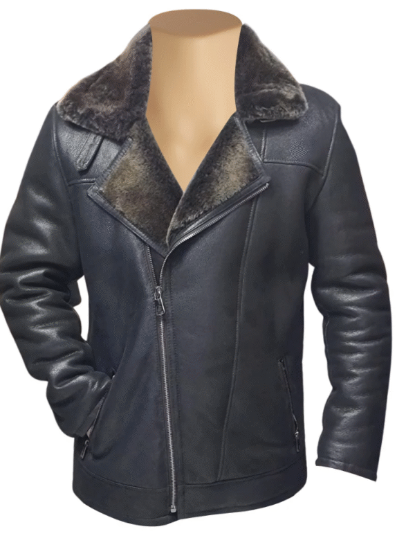 Robbie's Black Shearling Sheepskin Car coat
