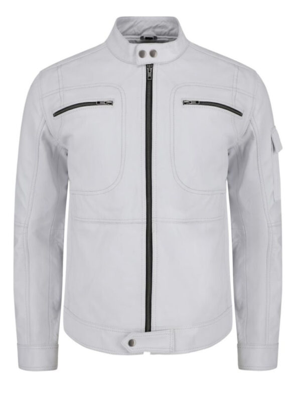 Plain White moto style leather jacket