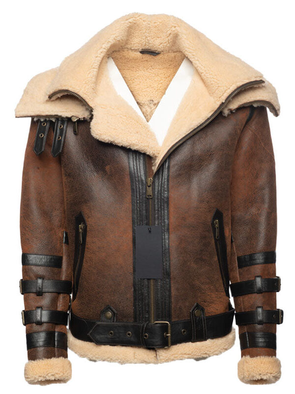 Richard's vintage Distressed brown Aviator Bomber shearling Jacket