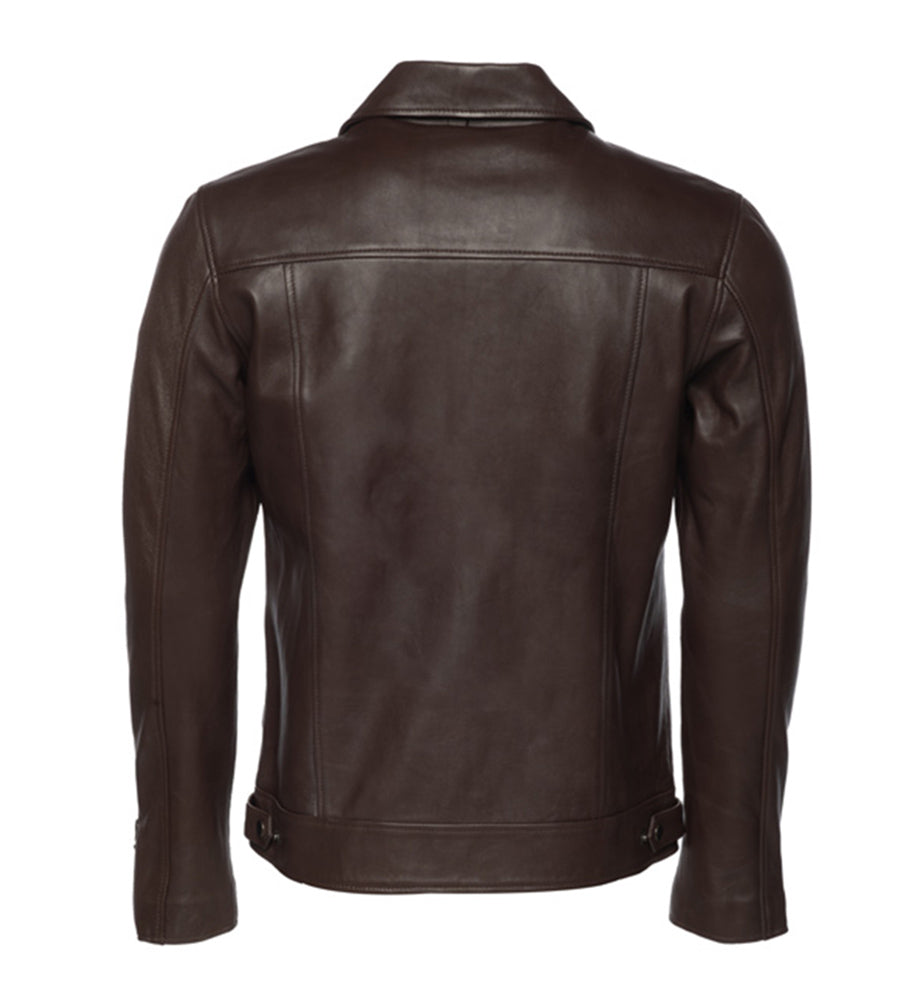 Brown leather jacket with collars - Image 2