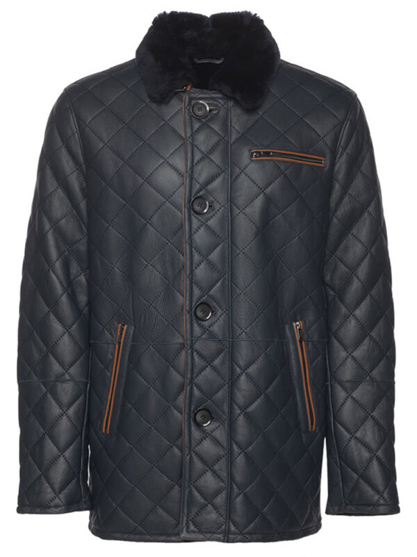 Drew Navy quilted sheepskin shearling coat