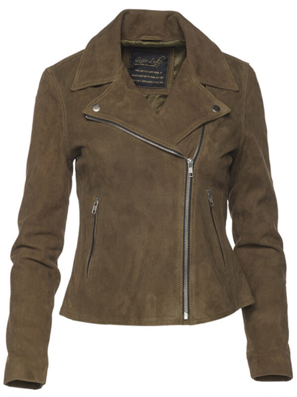 Sandra Olive Green Suede Biker Jacket