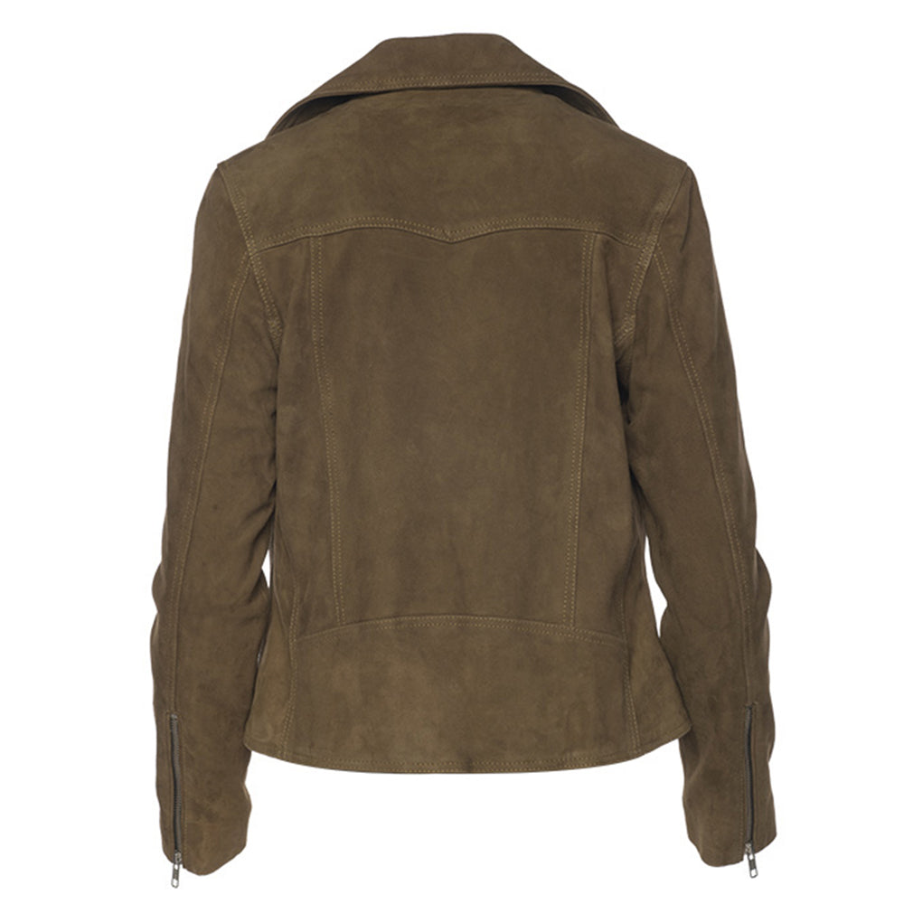 Sandra Olive Green Suede Biker Jacket - Image 2