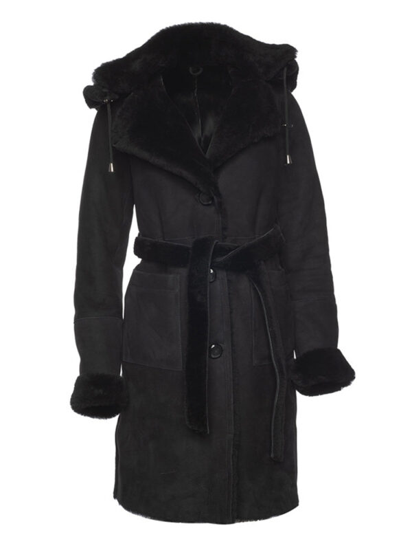 Melissa Black suede shearling coat with belt