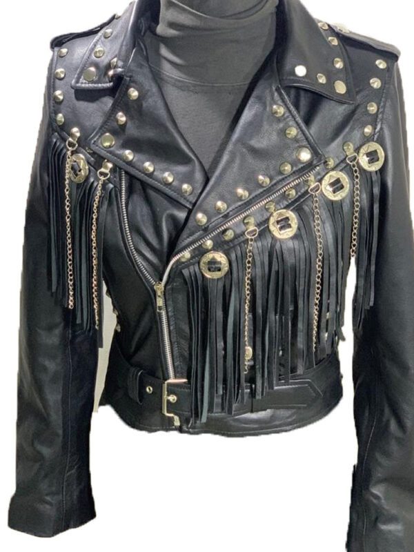 Western fringed women's biker jacket