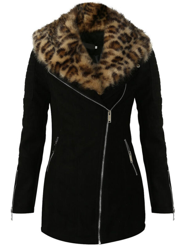 Kia Foleys Suede Leather Jacket With Leopard Print Fur Collar