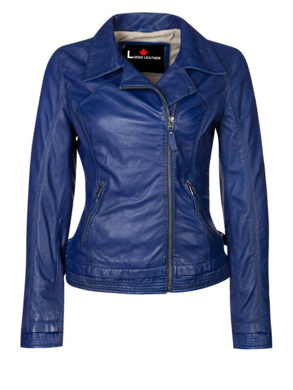 Women's blue biker leather jacket