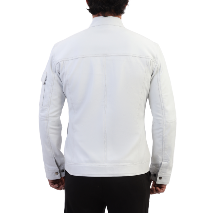 Plain White moto style leather jacket - Image 2