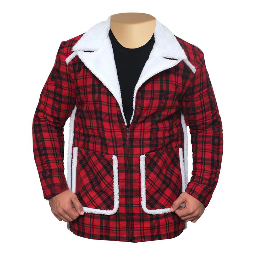 Ryan Reynold's Red and Black Checkered Jacket with Faux Shearling