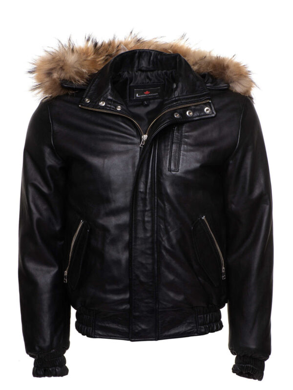 Castillos bomber Winter Leather Jacket with Real fox fur hoodie