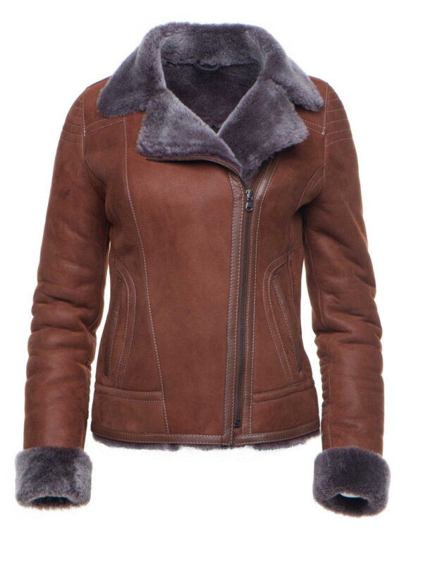 Reyna's Tan Sheepskin Shearling B-3 Bomber Style Jacket