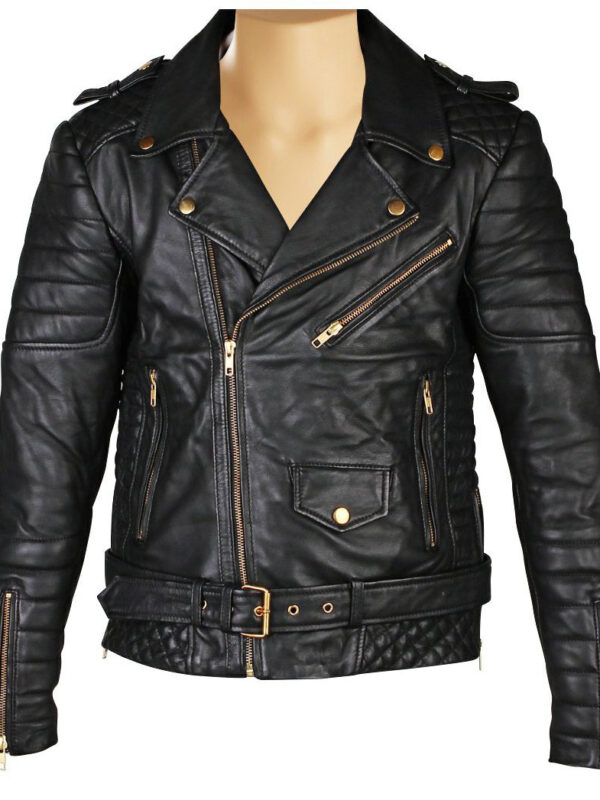 Mercado's quilted biker leather jacket with waist belt