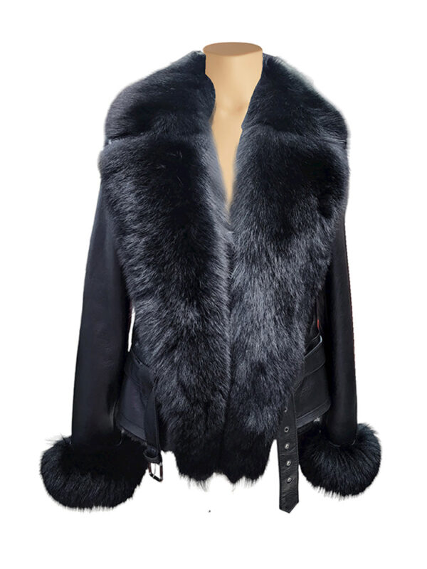 Petra Women's Shearling Coat Fox Fur Trim