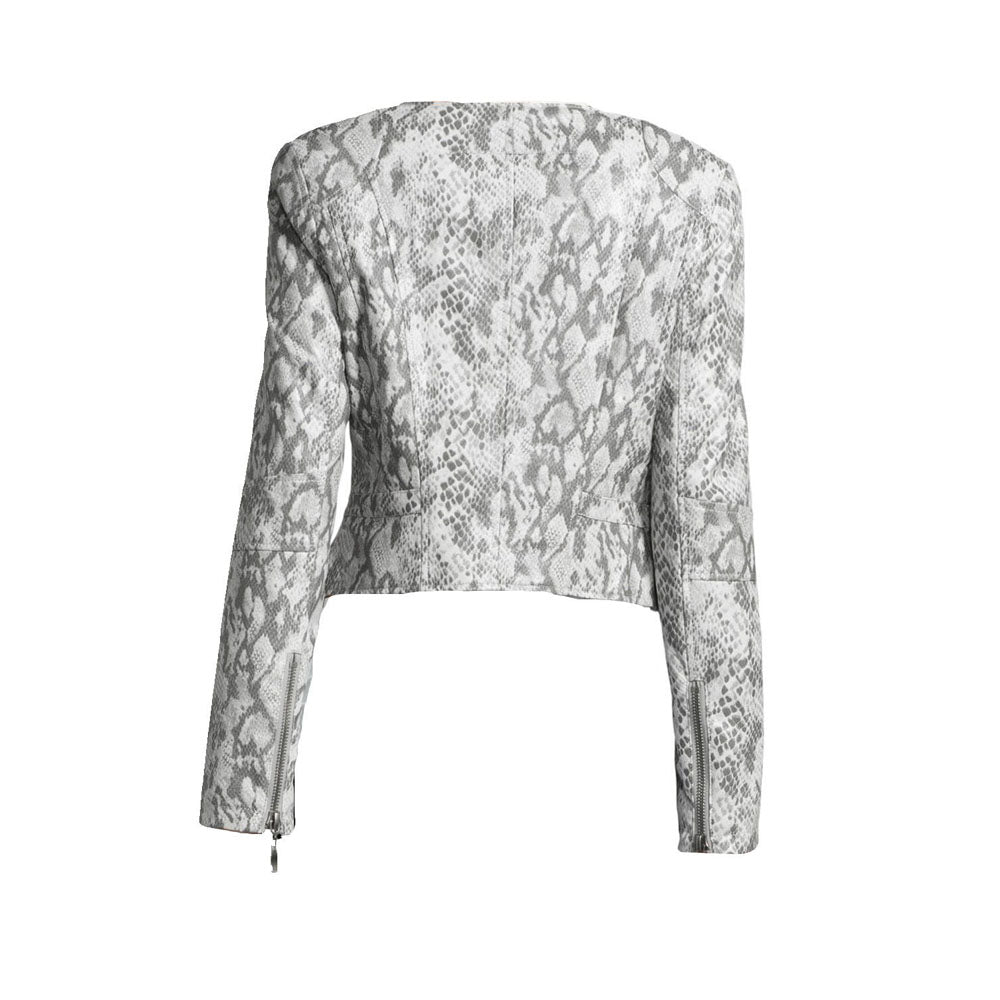 Women's grey snake print leather jacket - Image 2