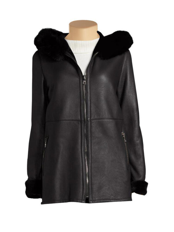 Sierra's Black Leather Jacket with Hoodie