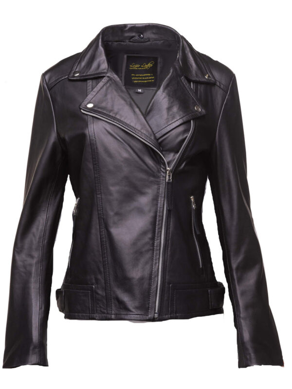 Women’s Leather Jacket With Large Black Fur Shawl