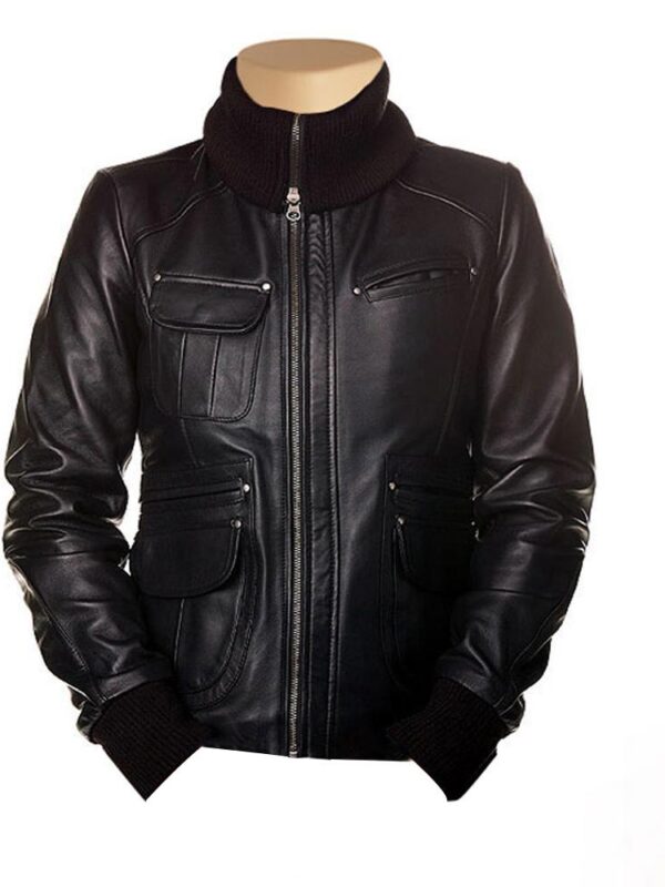 Women's Deborah Black Leather Jacket with 6 pockets