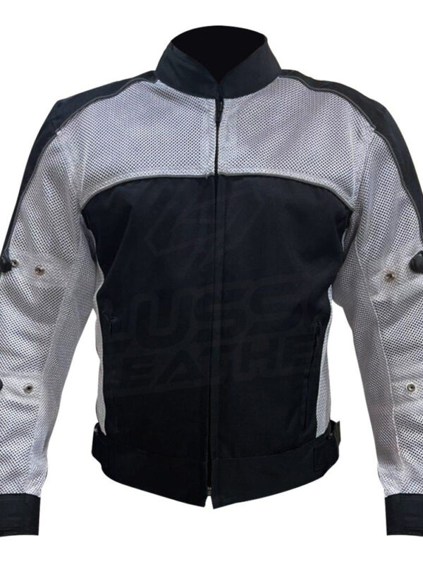 Black and White Breathable and Waterproof Textile Motorcycle Jacket with armor protectors