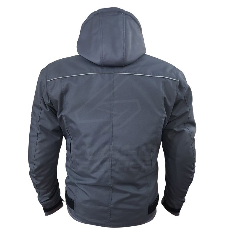 "Grey Utility" Air Ventilation and Hooded Breathable and Waterproof Textile Motorcycle Jacket with armor protectors - Image 2