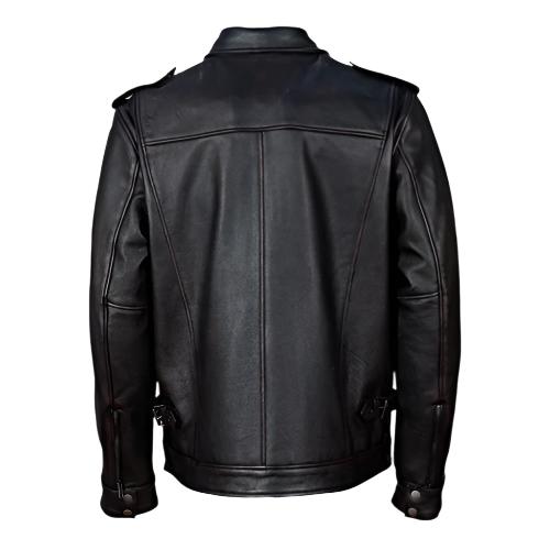 River distressed brown motorcycle leather jacket with large pockets - Image 2