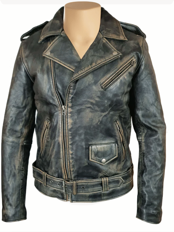Distressed Biker style jacket with belt
