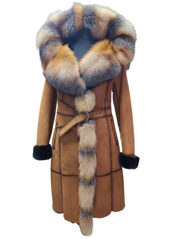 Ellie's shearling hooded coat with crystal fox fur