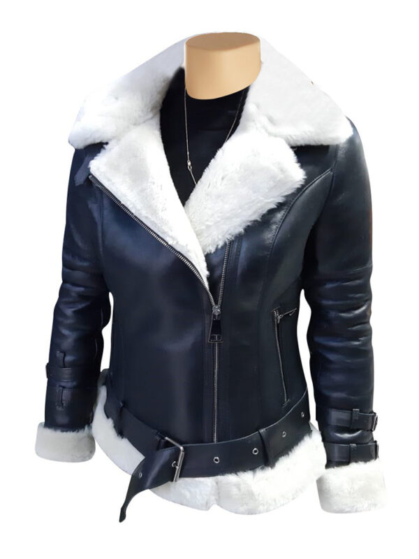 Jayne's Sheepskin Black and White Biker Shearling Jacket