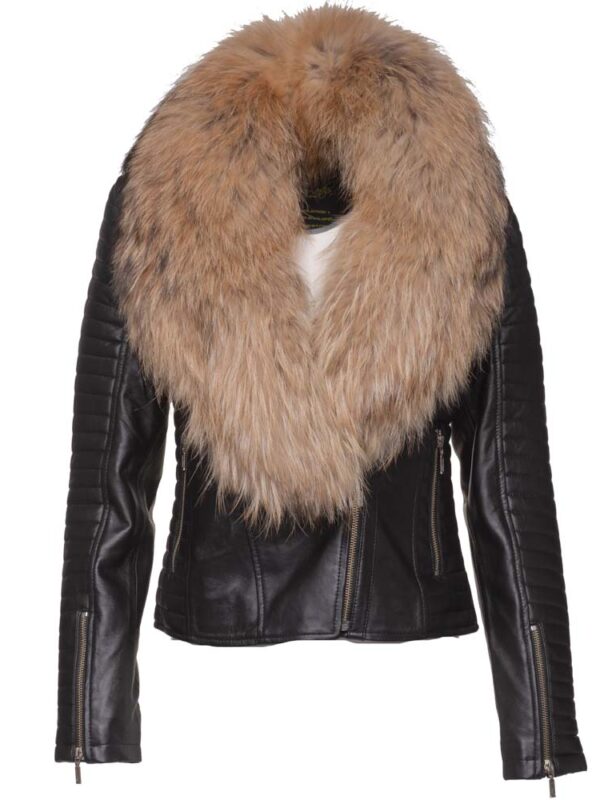 Luciana's Fur Shawl leather jacket with ribbed sleeve detailing