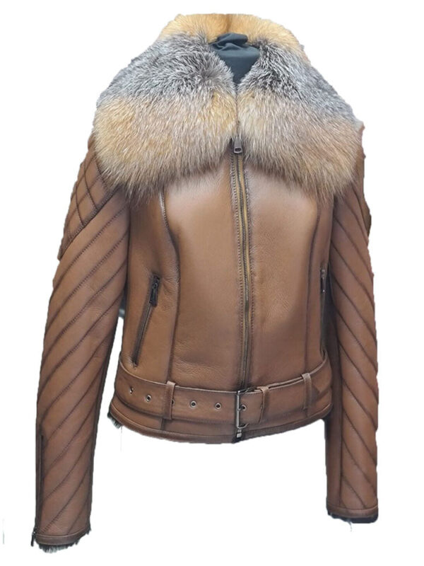 Lumins quilted shearling jacket with crystal fox fur