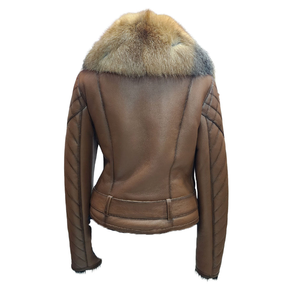 Lumins quilted shearling jacket with crystal fox fur - Image 2