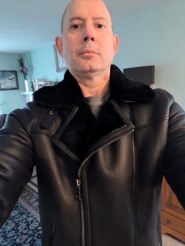 Black on Black Shearling Biker Jacket with Belt photo review