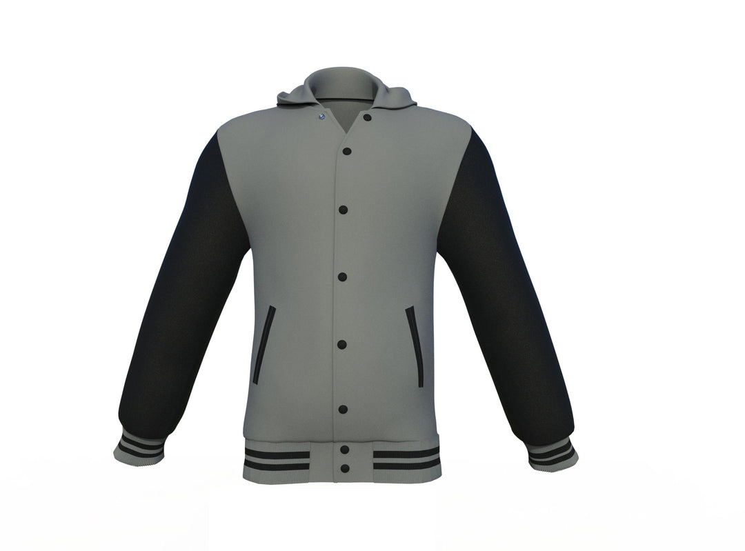Grey Varsity Letterman Jacket with Black Sleeves - Image 7
