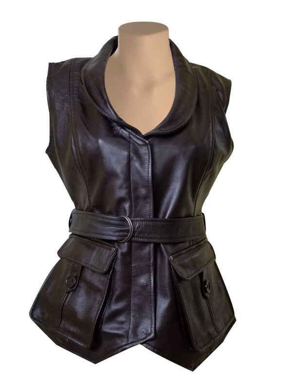Teejays stylish leather vest with waist belt